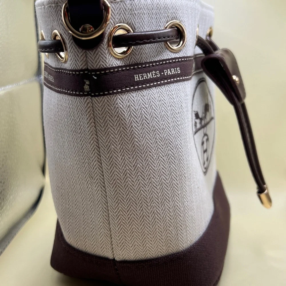 Beautiful Upcycled Hermes Drawstring Repurposed  Bucket Bag Tote Luxury New - Picture 3 of 11
